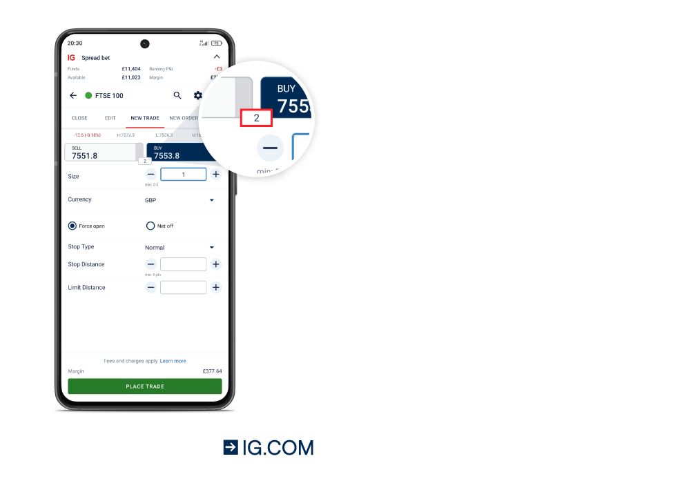 What is the cost of placing a spread bet? IG UK